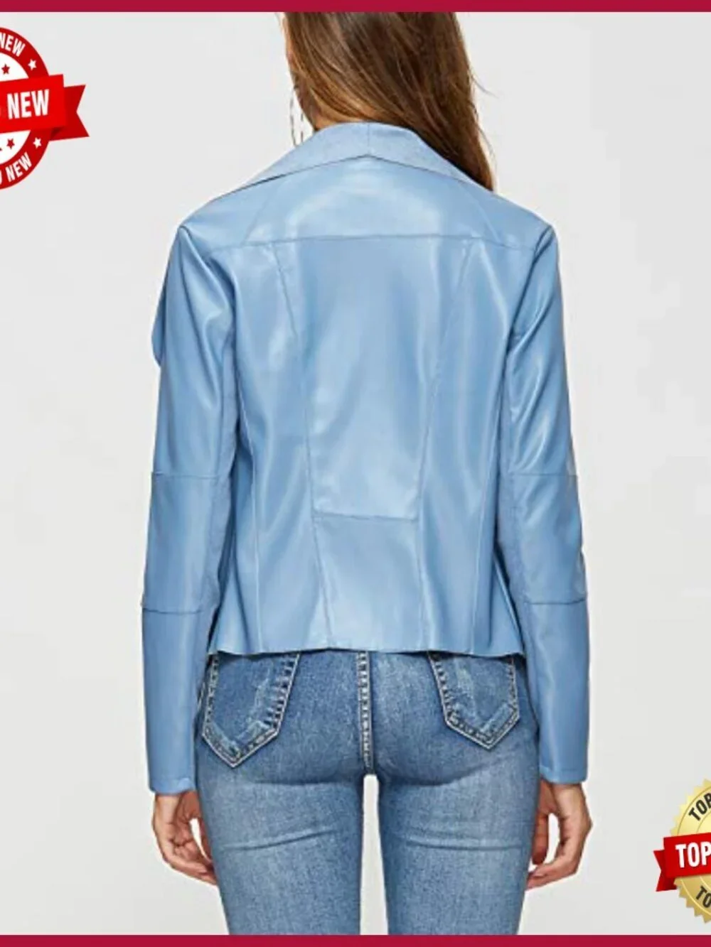 Faux Leather Blazer Jacket Slim Fit Open Front Lapel